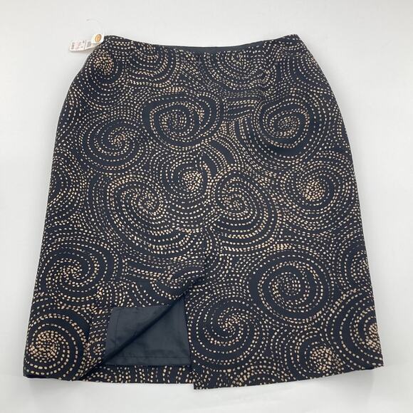 Talbots Womens Black Tan Circles Print Silk Blend Pencil Skirt Knee Length 6 New - Picture 10 of 14